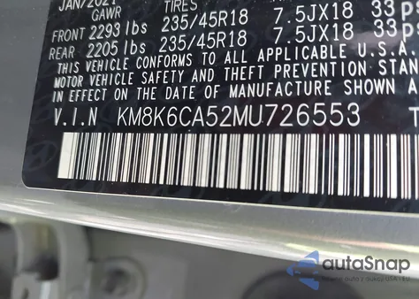 2021 Hyundai Kona Night z USA, uszkodzony, nr VIN KM8K6CA52MU726553